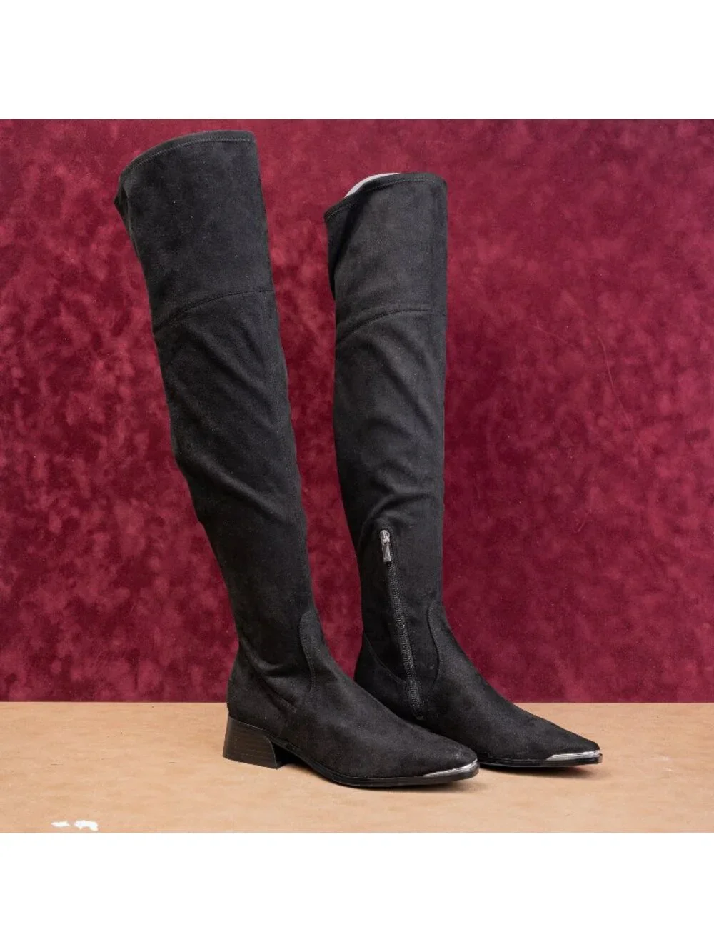 Marc Fisher Women Darwin Black Fabric Zip OTK Metal Pointy Toe Boots sz 8